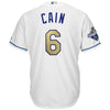 Image of Lorenzo Cain Kansas City Royals Majestic World Series Champions Gold Program Cool Base Player Jersey - White