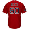 Image of Mookie Betts Boston Red Sox Majestic 2018 World Series Champions Team Logo Player Jersey – Scarlet