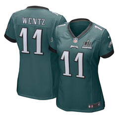 Women's Carson Wentz Midnight Green Philadelphia Eagles Super Bowl LII Champions Patch Game Jersey 2019