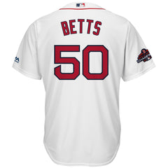 Mookie Betts Boston Red Sox Majestic 2018 World Series Champions Team Logo Player Jersey – White