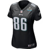 Image of Women's Zach Ertz Black Philadelphia Eagles Super Bowl LII Bound Patch Game Event Jersey 2019