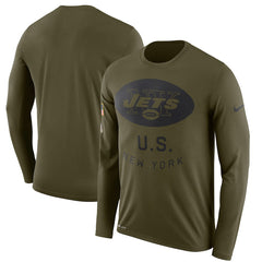 New York Jets Men's Long Sleeve Olive Salute to Service Sideline Legend Performance 2018/2019