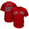 Image of Mookie Betts Boston Red Sox Majestic 2018 World Series Champions Team Logo Player Jersey – Scarlet