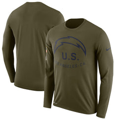 Los Angeles Chargers Men's Long Sleeve Olive Salute to Service Sideline Legend Performance 2018/2019