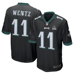 Men's Carson Wentz Black Philadelphia Eagles Super Bowl LII Champions Patch Game Jersey 2019