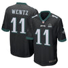 Image of Men's Carson Wentz Black Philadelphia Eagles Super Bowl LII Champions Patch Game Jersey 2019