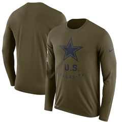 Dallas Cowboys Men's Long Sleeve Olive Salute to Service Sideline Legend Performance 2018/2019