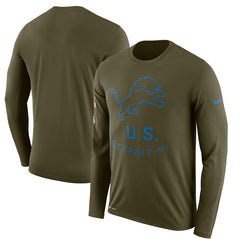 Detroit Lions Men's Long Sleeve Olive Salute to Service Sideline Legend Performance 2018/2019