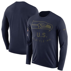 Seattle Seahawks Men's Long Sleeve Navy Salute to Service Sideline Legend Performance 2018/2019
