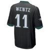 Image of Men's Carson Wentz Black Philadelphia Eagles Super Bowl LII Champions Patch Game Jersey 2019