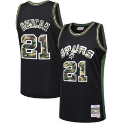 Tim Duncan San Antonio Spurs Mitchell & Ness Straight Fire Camo Swingman Jersey – Black