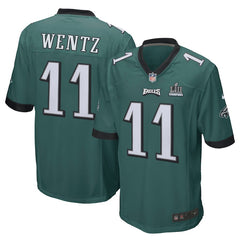 Men's Carson Wentz Midnight Green Philadelphia Eagles Super Bowl LII Champions Patch Game Jersey 2019