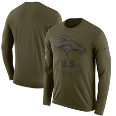 Denver Broncos Men's Long Sleeve Olive Salute to Service Sideline Legend Performance 2018/2019