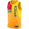 Image of Giannis Antetokounmpo Milwaukee Bucks Yellow Swingman City Edition Jersey 2018 - 2019